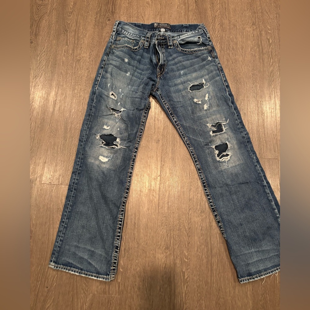 Men's silver Distressed Blue Jeans 34/32